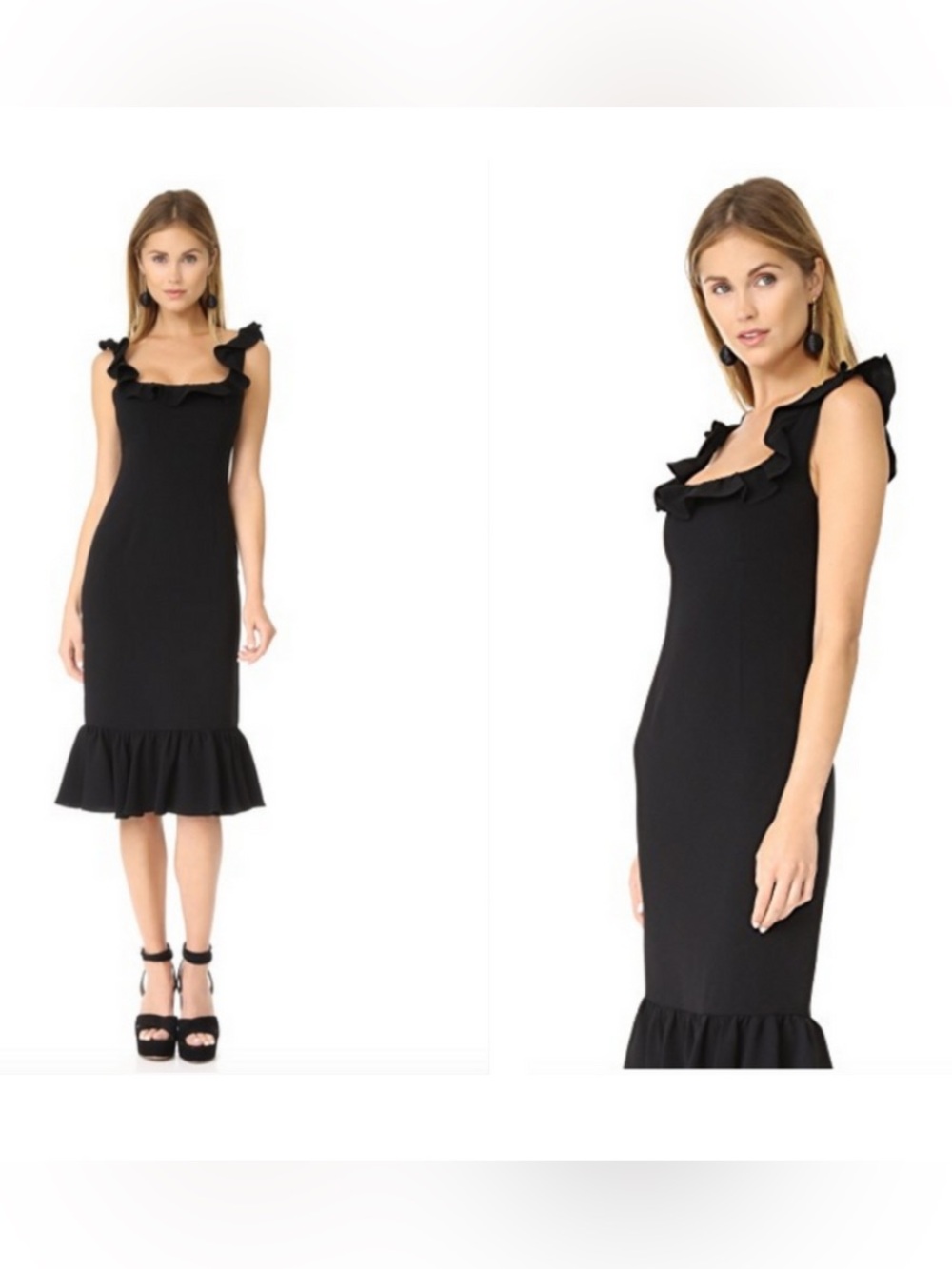 black ruffle-trim sleeveless dress